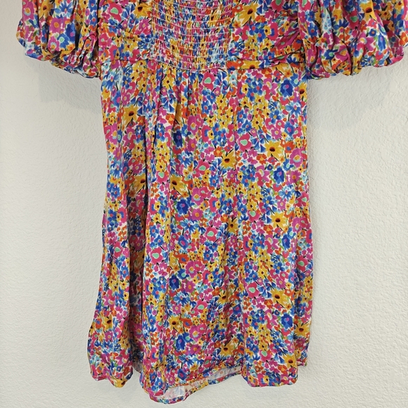 For Love & Lemons Sasha Mini Dress Blue Dizzy Floral Puff Sleeves Size Small - Picture 14 of 16